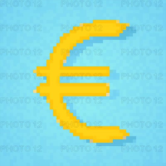 Pixel art euro icon. Color concept of euro currency