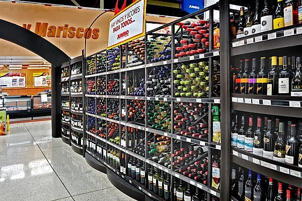 Wine rack in supermarket near Liberia