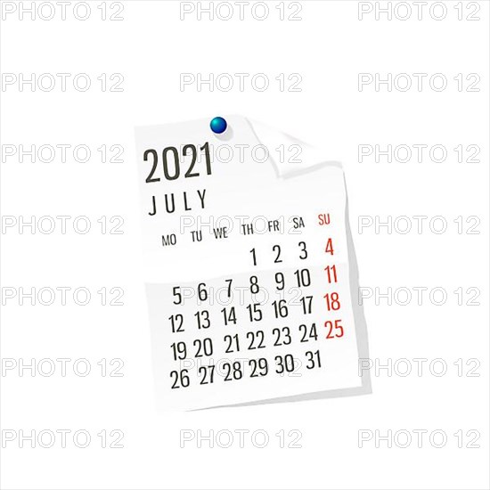 2021 Calendar on white paper