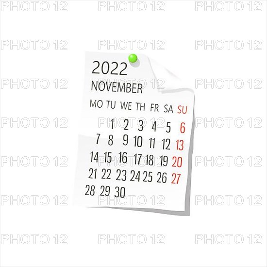 2022 Calendar on white paper