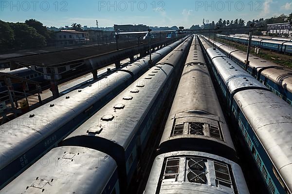 Trains at train station. Trivandrum