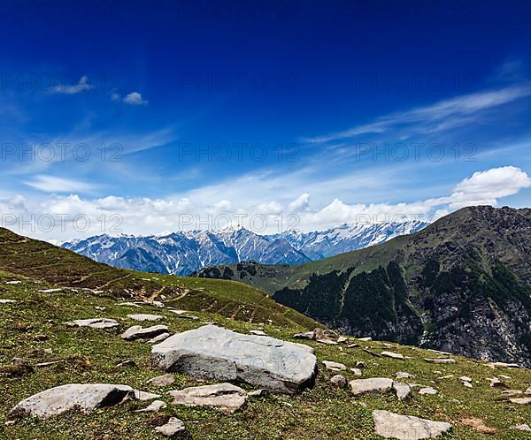 Travel Himalayas background. Above Kullu Valley