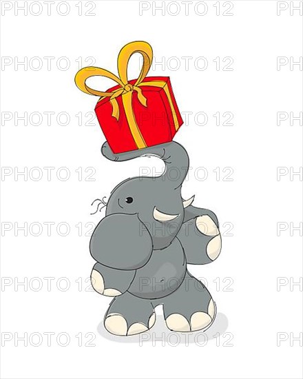 Elephant with gift box