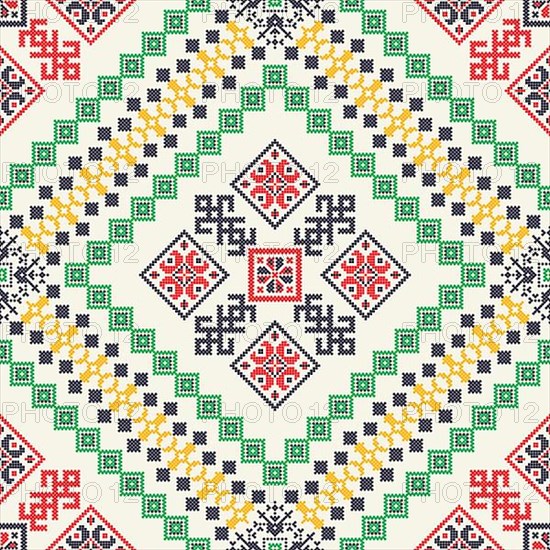 Decorative repeating pattern inspired by traditional Russian embroidery