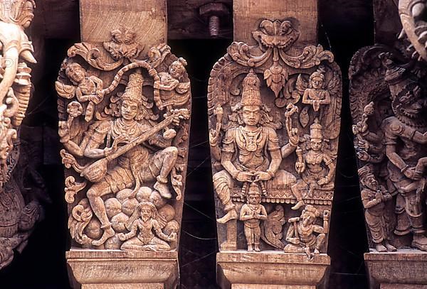 17 th century 350 years old wooden carvings in Meenakashi Sundareswarer temple's chariot at Madurai