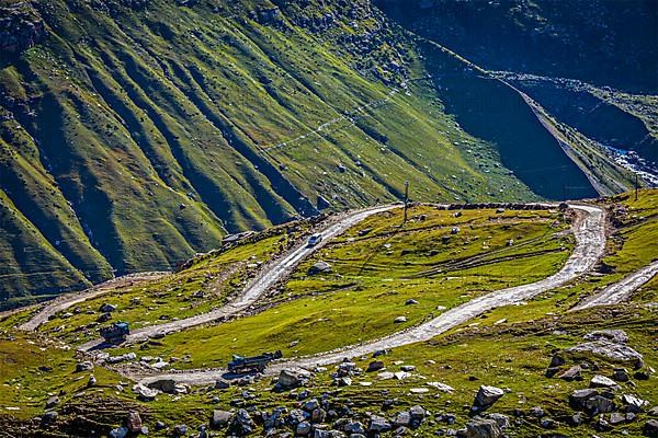 Road in Himalayas. Rohtang La pass