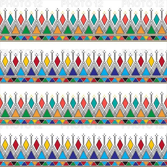 Decorative geometric repeating pattern inspired by Al-Qatt Al-Asiri traditional paintings