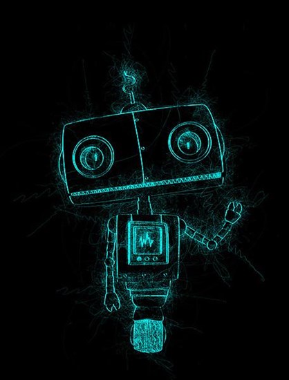 Little cute robot sketch over black background