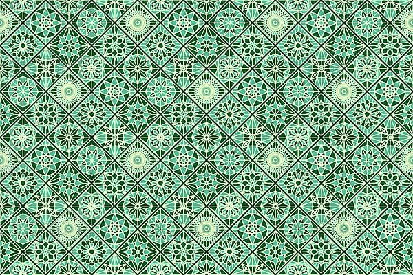 Ornamental background pattern with green tiles