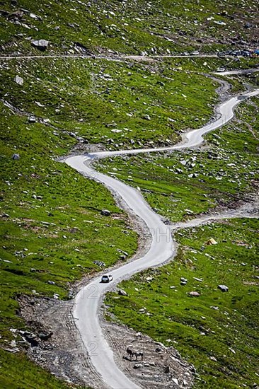 Serpentine road in Himalayas mountains. Himachal Pradesh