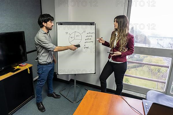 Employees making a presentation to their office colleagues in the meeting room