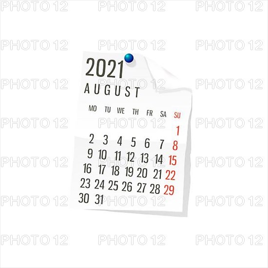 2021 Calendar on white paper