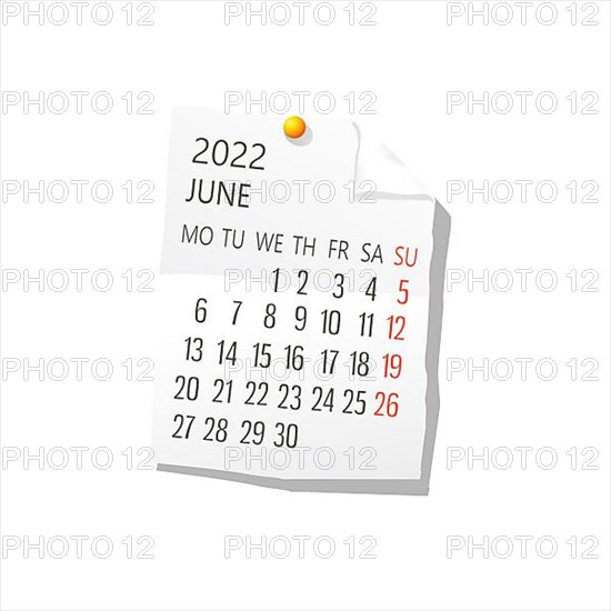 2022 Calendar on white paper