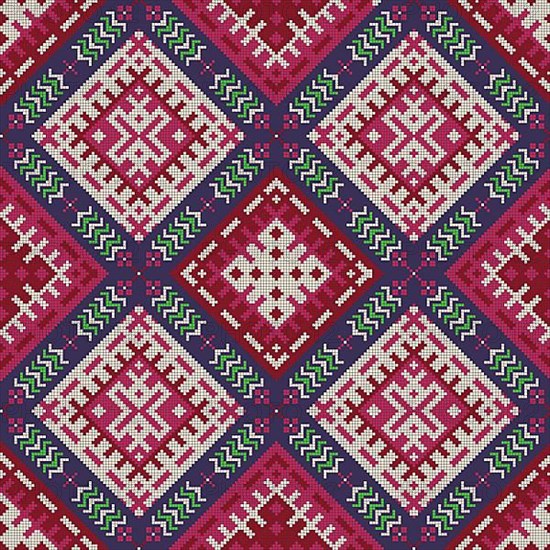 Decorative repeating pattern inspired by traditional Russian embroidery