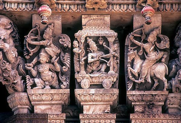 17 th century 350 years old wooden carvings in Meenakashi Sundareswarer temple's chariot at Madurai