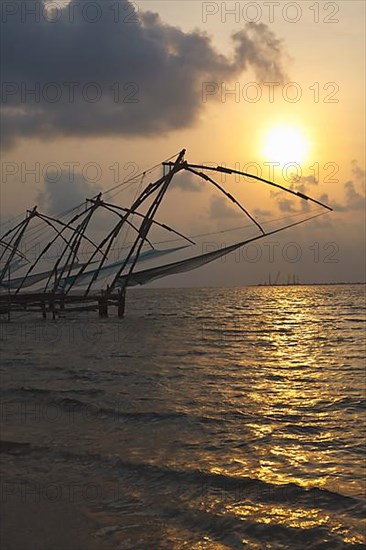 Kochi chinese fishnets on sunset. Fort Kochin