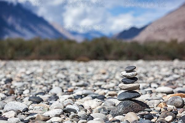 Zen balanced stones stack in Himalayas mountains