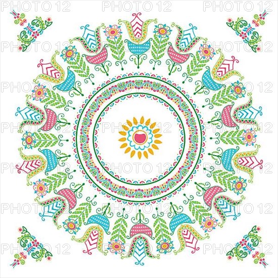 Seamless pattern design inspired by traditional Hungarian embroidery