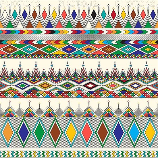 Decorative geometric repeating pattern inspired by Al-Qatt Al-Asiri traditional paintings