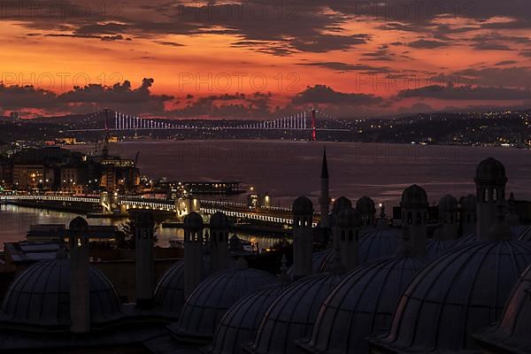 Bosphorus and galata bridge at sunrise from Suleymaniye Mosque