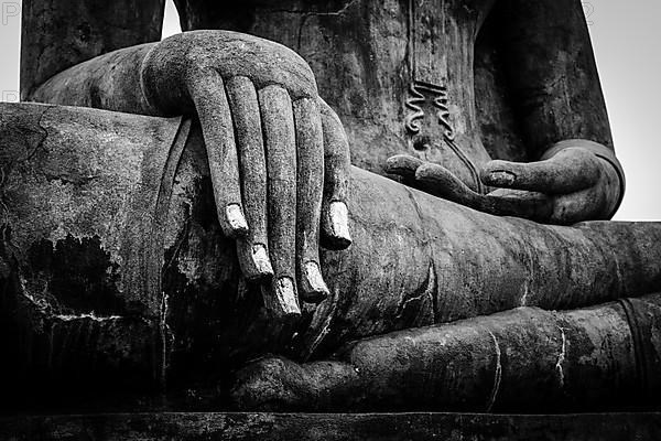Buddha statue hand close up detail. Sukhothai