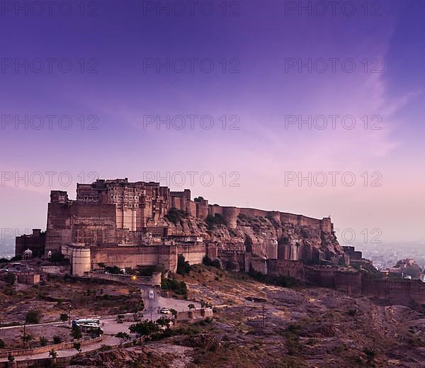 Mehrangarh Fort in twilight on sunset