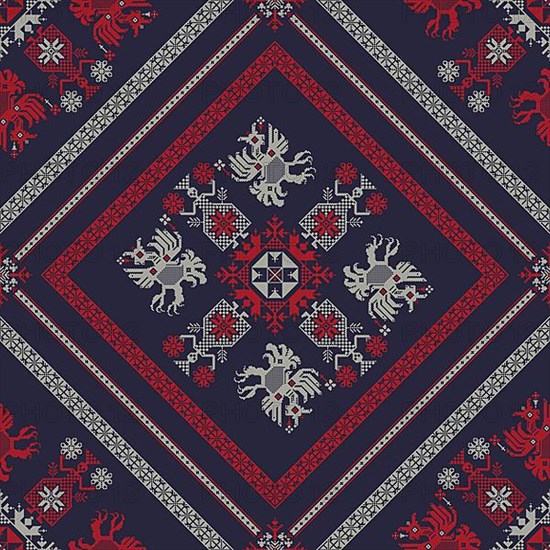 Decorative repeating pattern inspired by traditional Russian embroidery