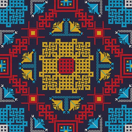 Decorative repeating pattern inspired by traditional Russian embroidery