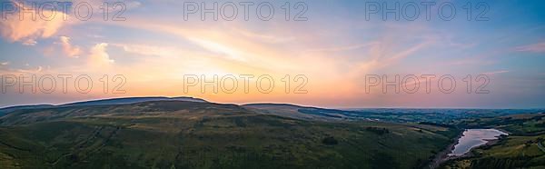 Sunset over Cray Reservoir from a drone