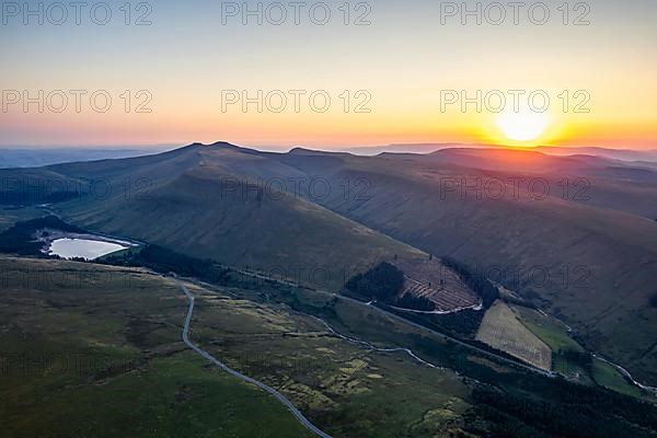 Sunrise over Pen y Fan and Cribyn from a drone