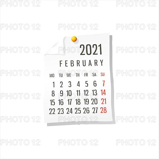 2021 Calendar on white paper