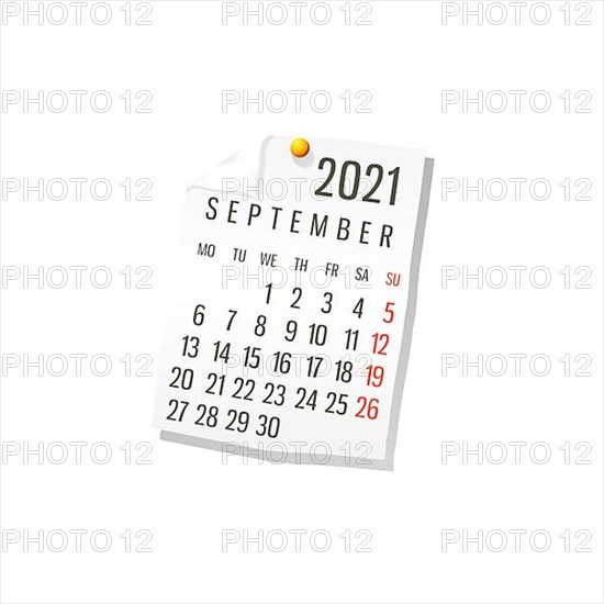 2021 Calendar on white paper