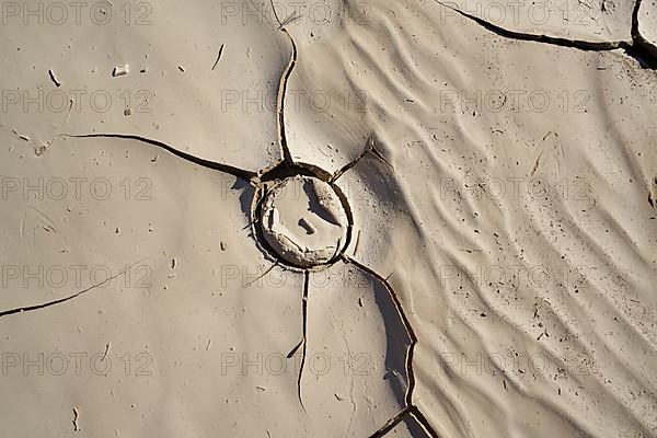 Artistic cracks in clay mud dried within dry river bed patterns