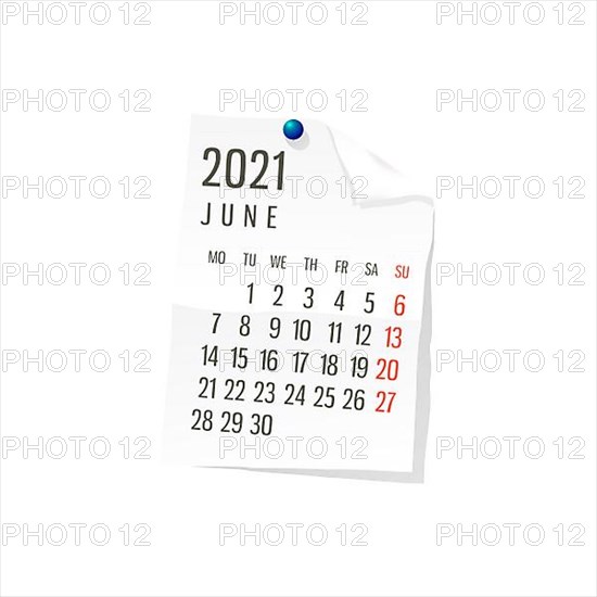 2021 Calendar on white paper