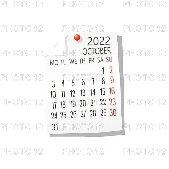 2022 Calendar on white paper