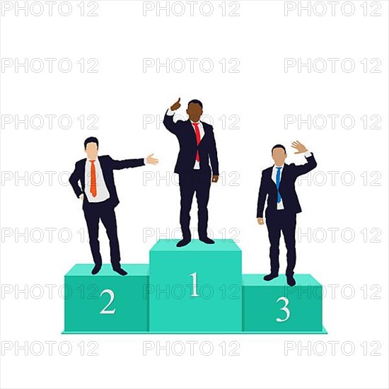 Victorious business men in suits on a podium