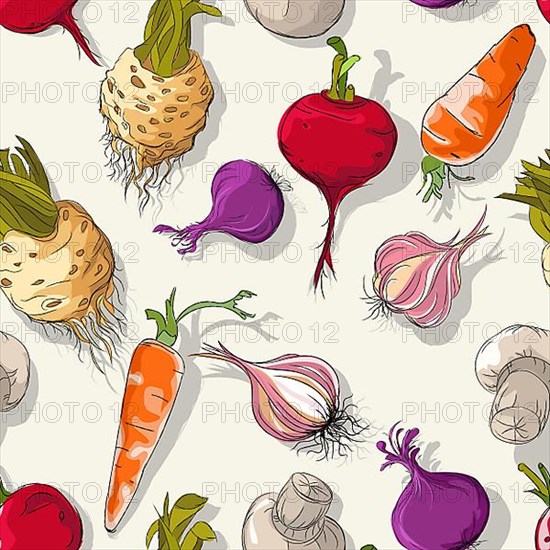 Vector seamless pattern background with vegetables