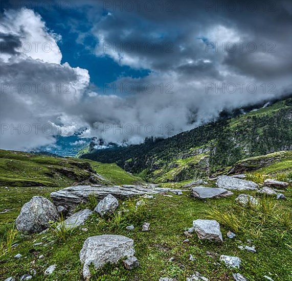 Mountain landscape in Himalayas. Kullu valley