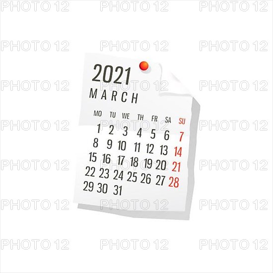 2021 Calendar on white paper