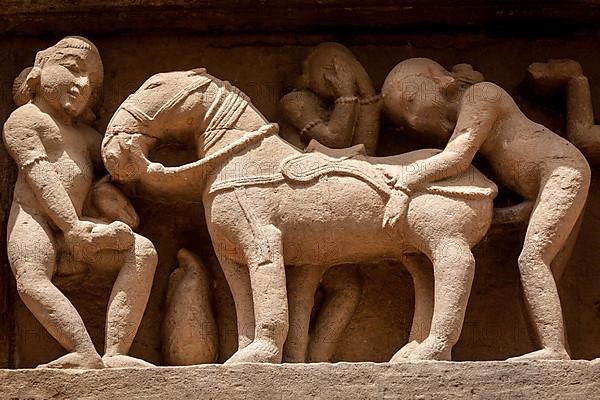 Famous erotic stone carving bas relieves