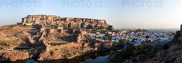 Panorama of Mehrangarh Fort and Padamsar Talab and Ranisar Talab lakes