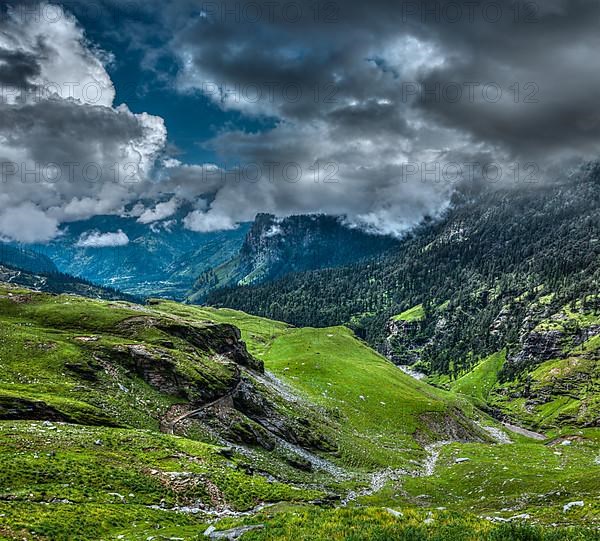 Mountain landscape in Himalayas. Kullu valley