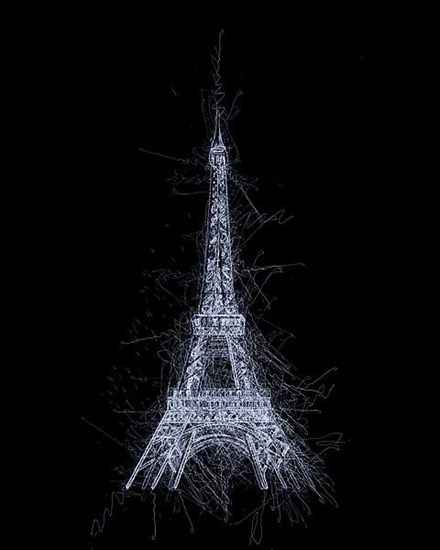 Eiffel tower stylized scribble sketch over black