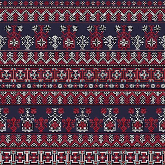 Decorative repeating pattern inspired by traditional Russian embroidery