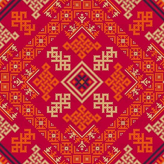 Decorative repeating pattern inspired by traditional Russian embroidery