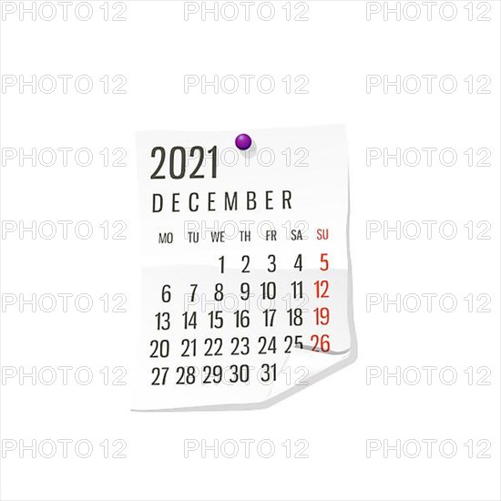 2021 Calendar on white paper