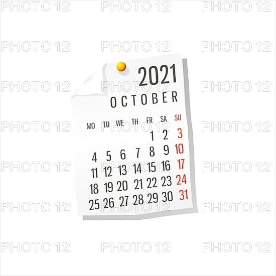 2021 Calendar on white paper