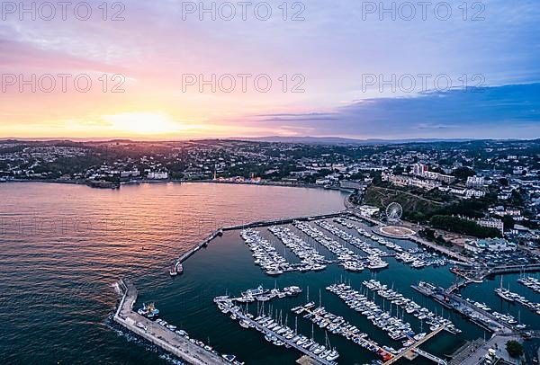 Sunset over Torquay Marina from a drone