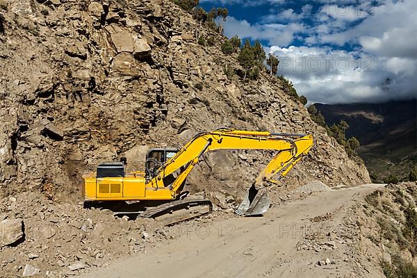 Road construction in mountains Himalayas