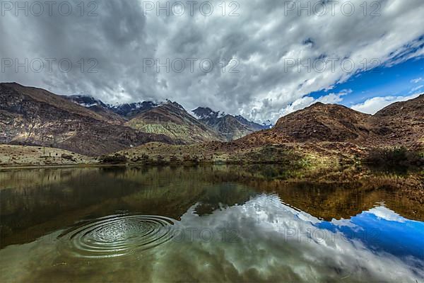 Sacred mountain lake Lohan Tso in Himalayas. Nubra valley